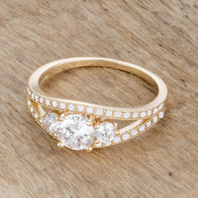 LOVCIA Golden Shine 14k Gold Trio Ring with 1.1ct CZ