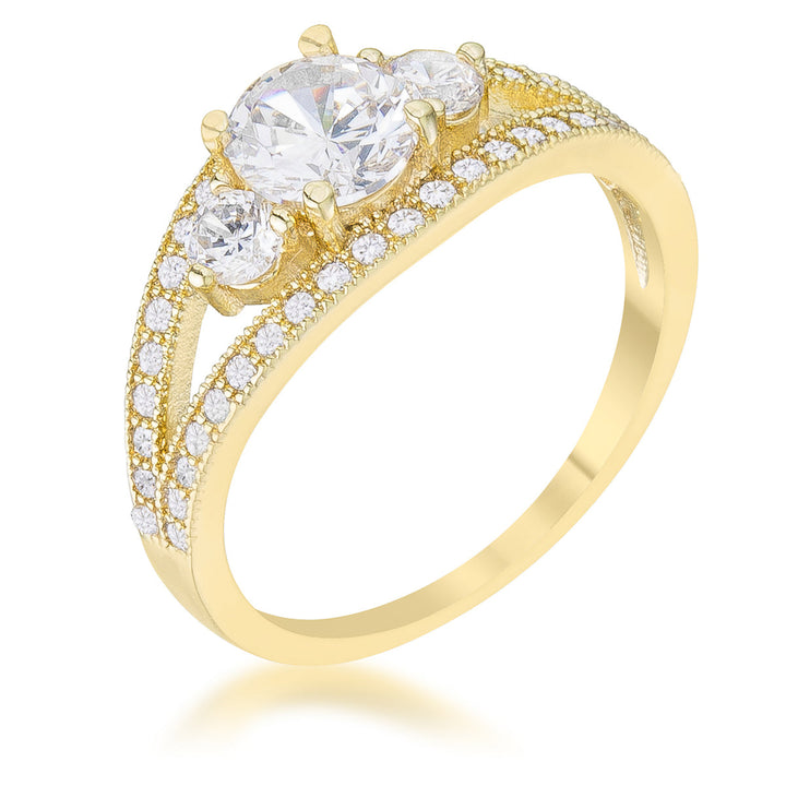 LOVCIA Golden Shine 14k Gold Trio Ring with 1.1ct CZ