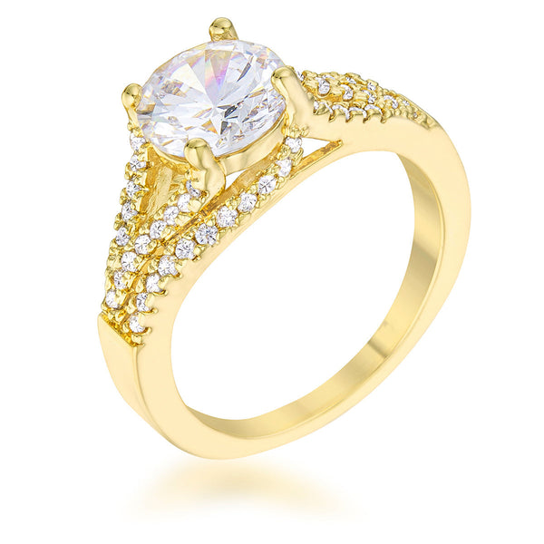 LOVCIA Timeless 14k Gold Engagement Ring with 2.3ct CZ and Pave Accents