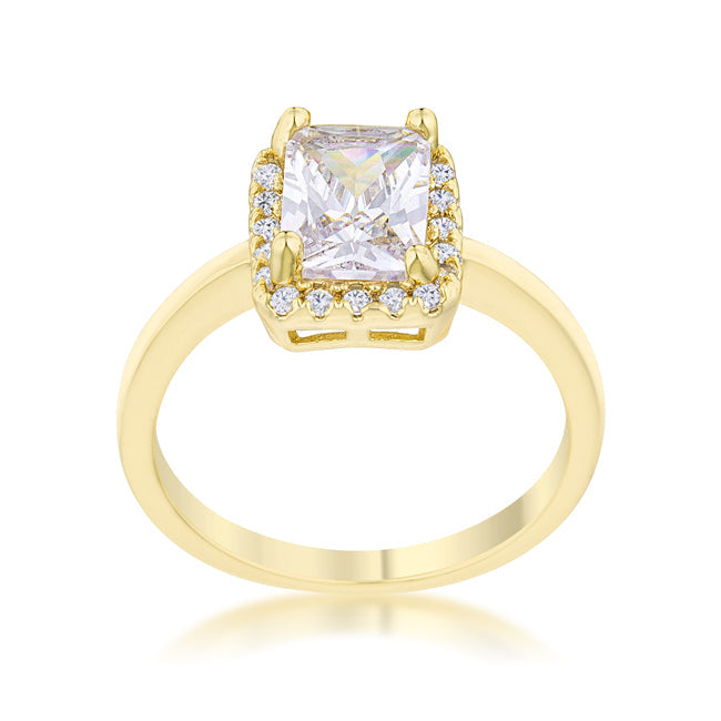 LOVCIA Elegant Radiant-Style CZ Ring in 14k Gold with Pave Accents