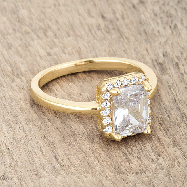 LOVCIA Elegant Radiant-Style CZ Ring in 14k Gold with Pave Accents