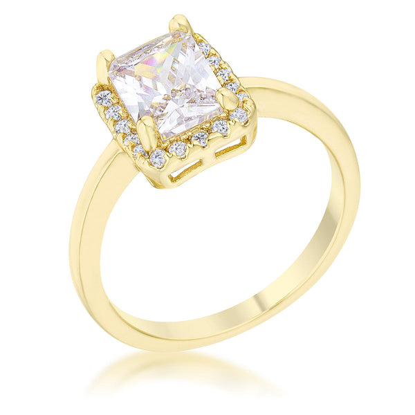 LOVCIA Elegant Radiant-Style CZ Ring in 14k Gold with Pave Accents