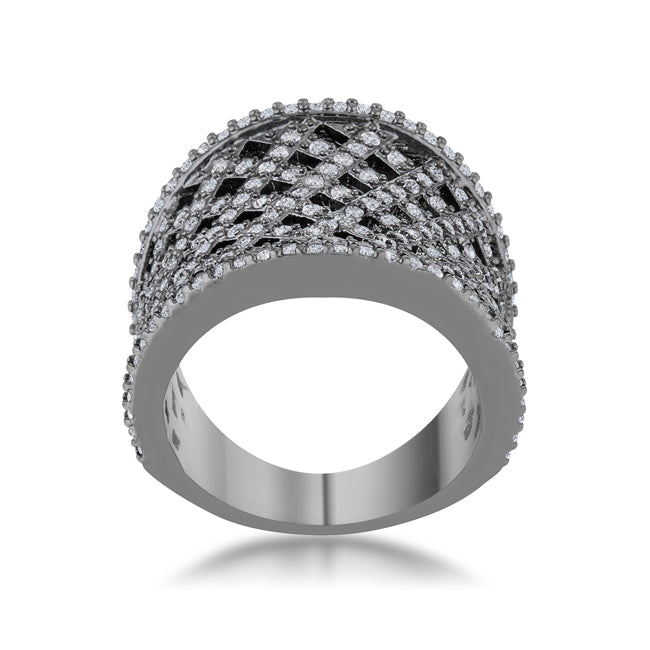 LOVCIA Elegant 1.4ct CZ Hematite Pave-Set Wide Woven Ring