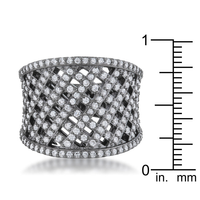 LOVCIA Elegant 1.4ct CZ Hematite Pave-Set Wide Woven Ring