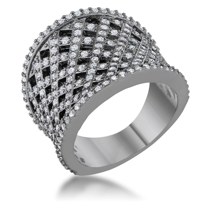 LOVCIA Elegant 1.4ct CZ Hematite Pave-Set Wide Woven Ring