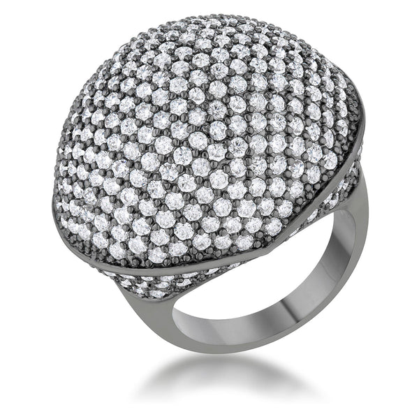 LOVCIA Stunning Dara Hematite Dome Ring with 4.75ct CZ Stones