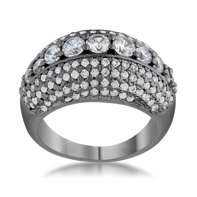 LOVCIA Elegant Krista Hematite Dome Cocktail Ring with 1.5ct CZ Stones