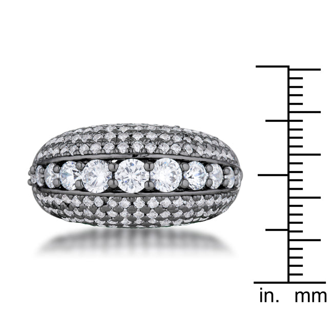 LOVCIA Elegant Krista Hematite Dome Cocktail Ring with 1.5ct CZ Stones