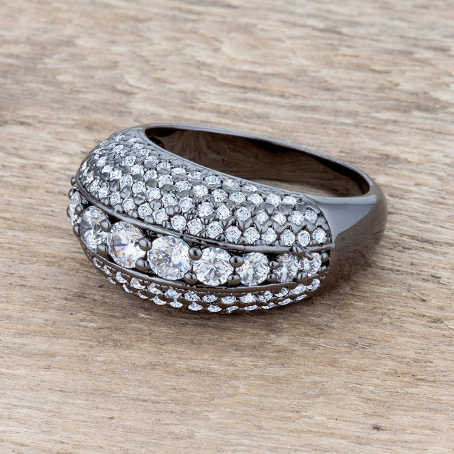 LOVCIA Elegant Krista Hematite Dome Cocktail Ring with 1.5ct CZ Stones