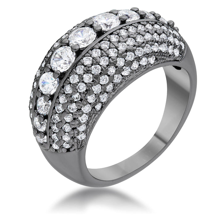 LOVCIA Elegant Krista Hematite Dome Cocktail Ring with 1.5ct CZ Stones