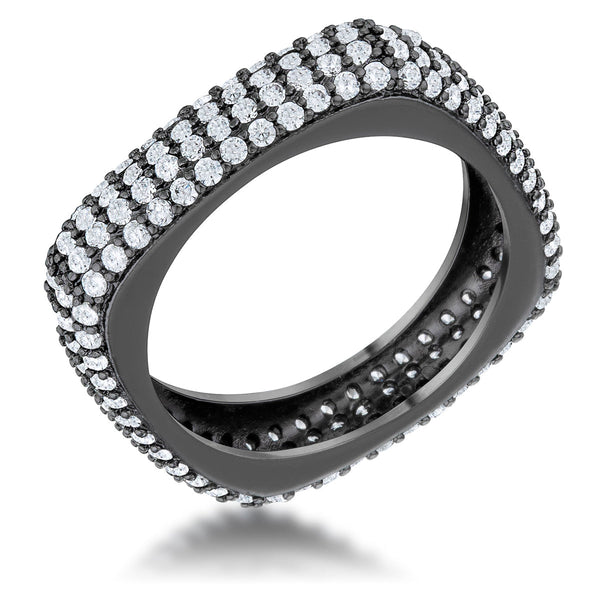 LOVCIA Jana Contemporary Hematite Square Band Ring with 1.29ct CZ Pave Stones