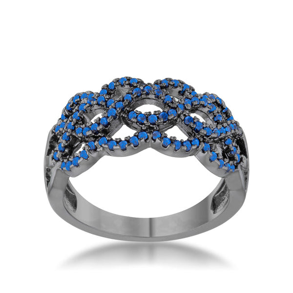 LOVCIA Everlasting Bond Twist Ring with Sapphire Accents and CZ Hematite