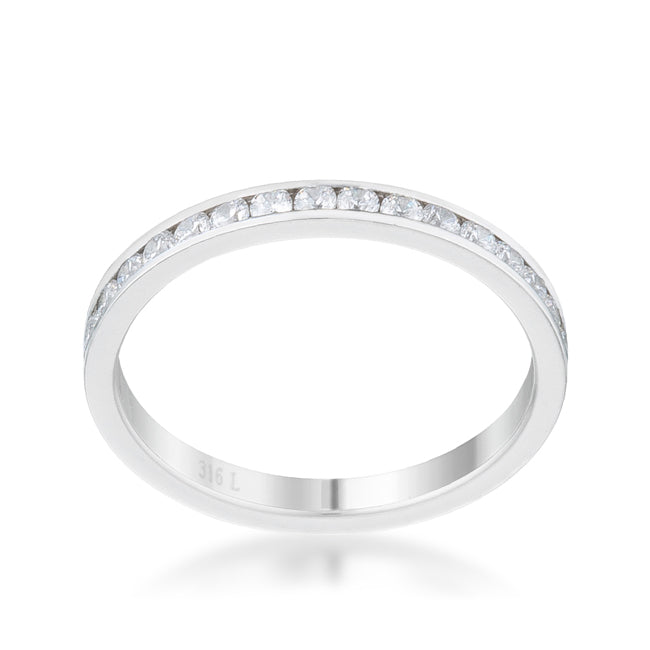 LOVCIA Luxe Essence 0.5ct Round Clear CZ Channel Set Stainless Steel Eternity Band