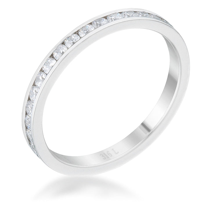 LOVCIA Luxe Essence 0.5ct Round Clear CZ Channel Set Stainless Steel Eternity Band