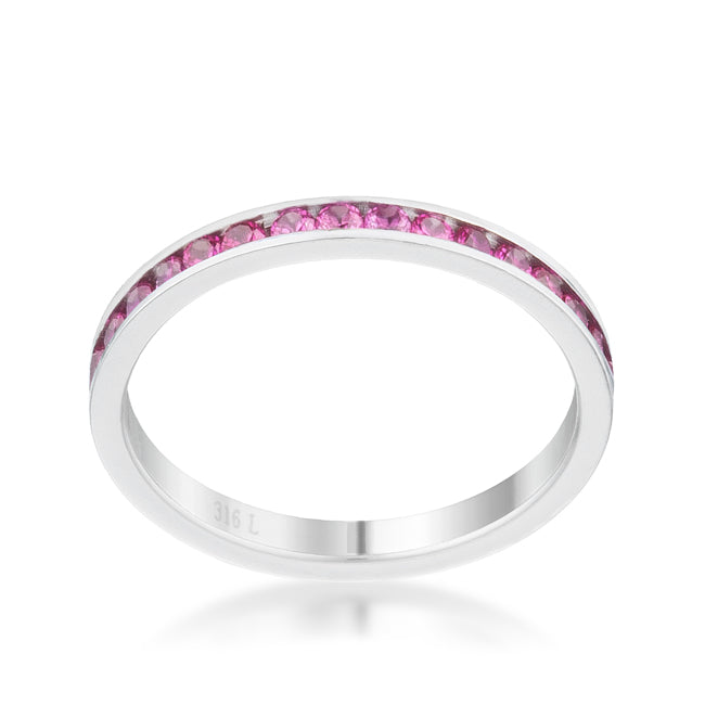 LOVCIA Luxe Essence 0.5ct Ruby CZ Channel Set Stainless Steel Eternity Ring