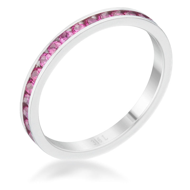 LOVCIA Luxe Essence 0.5ct Ruby CZ Channel Set Stainless Steel Eternity Ring