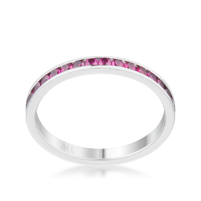 LOVCIA Delicate Sleek Brilliance 0.5ct Garnet CZ Channel Set Stainless Steel Eternity Ring