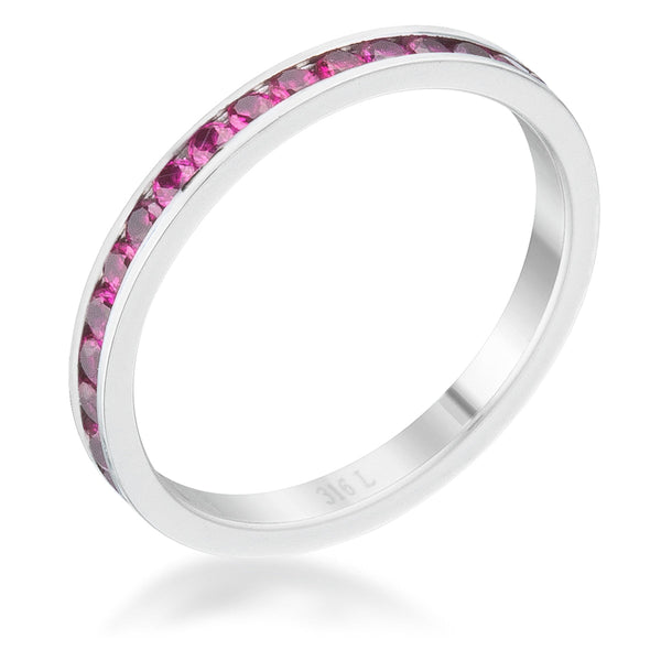 LOVCIA Delicate Sleek Brilliance 0.5ct Garnet CZ Channel Set Stainless Steel Eternity Ring