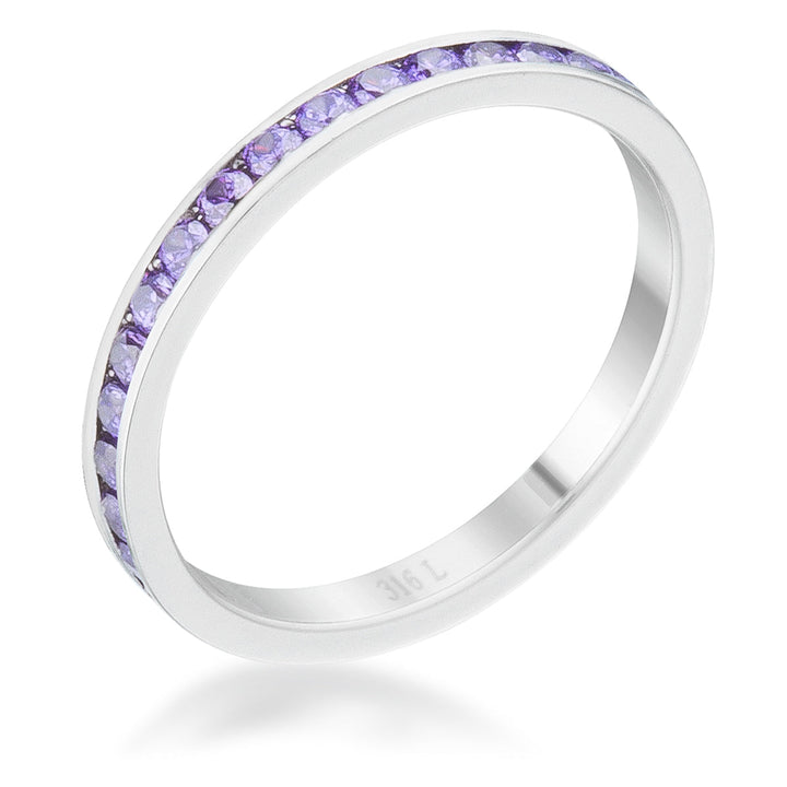 LOVCIA Luxe Essence Delicate Eternity Band with 0.5ct Amethyst CZ in Stainless Steel