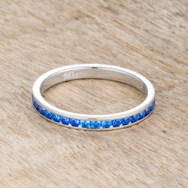 LOVCIA Luxe Essence Delicate 0.5ct Sapphire CZ Channel Set Stainless Steel Eternity Ring