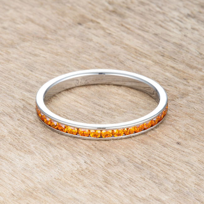 LOVCIA Luxe Essence Stainless Steel Eternity Band with 0.5ct Round Orange CZ Stones