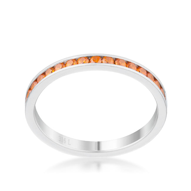 LOVCIA Luxe Essence Stainless Steel Eternity Band with 0.5ct Round Orange CZ Stones