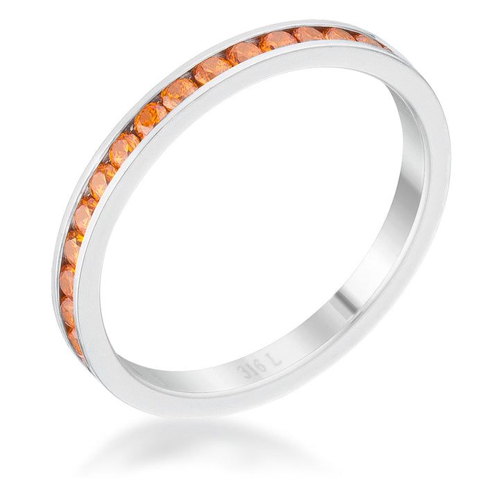 LOVCIA Luxe Essence Stainless Steel Eternity Band with 0.5ct Round Orange CZ Stones