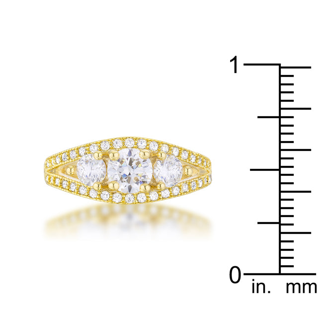 LOVCIA Geneviere 14k Gold Ring with 1.45ct Round CZ and Pave Setting