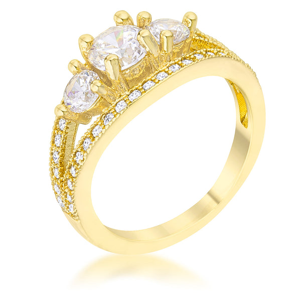 LOVCIA Geneviere 14k Gold Ring with 1.45ct Round CZ and Pave Setting