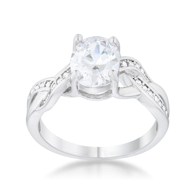 LOVCIA Regal Splendor Rhodium Oval Engagement Ring with CZ Stones