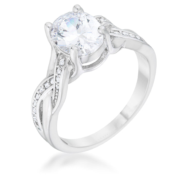 LOVCIA Regal Splendor Rhodium Oval Engagement Ring with CZ Stones