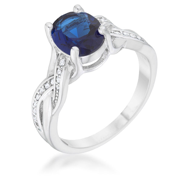 LOVCIA Regal Splendor Sapphire CZ Rhodium Oval Pave Ring