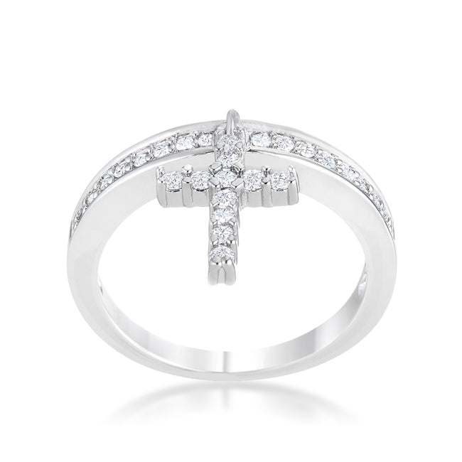 LOVCIA Forever Rhodium Eternity Band with Cross Charm and 0.2ct CZ