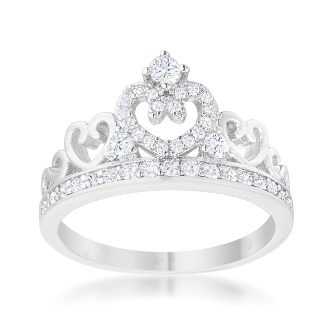 LOVCIA Aurora Rhodium Heart Crown Ring with 0.34ct CZ Stones