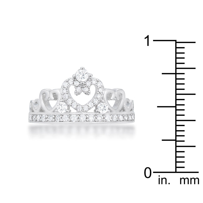 LOVCIA Aurora Rhodium Heart Crown Ring with 0.34ct CZ Stones