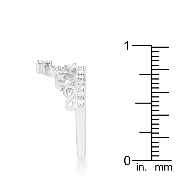 LOVCIA Aurora Rhodium Heart Crown Ring with 0.34ct CZ Stones