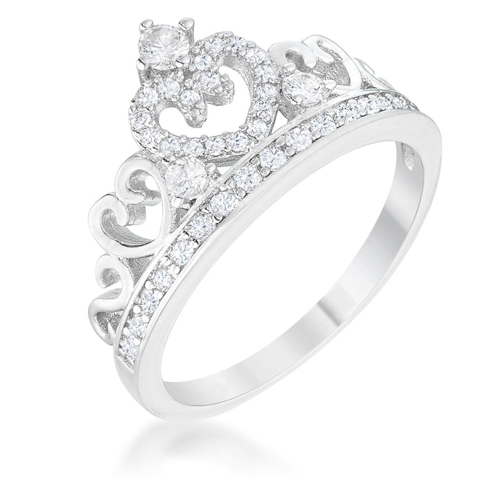 LOVCIA Aurora Rhodium Heart Crown Ring with 0.34ct CZ Stones