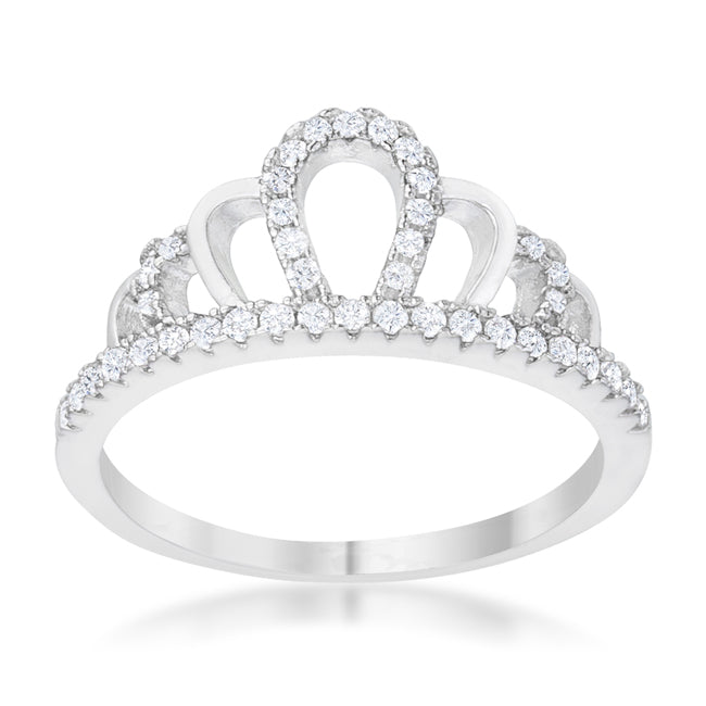 LOVCIA Elegant Madeline 0.2ct Rhodium Crown Ring with Clear Stones