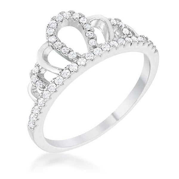 LOVCIA Elegant Madeline 0.2ct Rhodium Crown Ring with Clear Stones