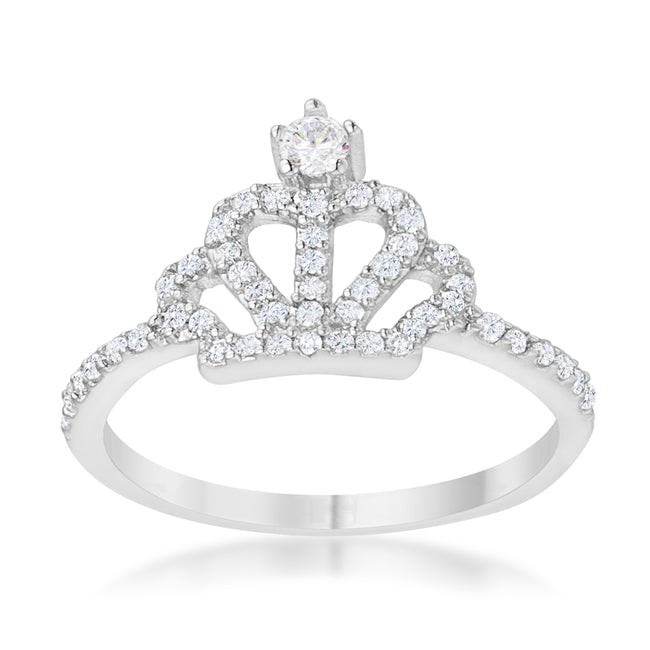 LOVCIA Elina Rhodium Plated Crown Ring with 0.36ct CZ Stones