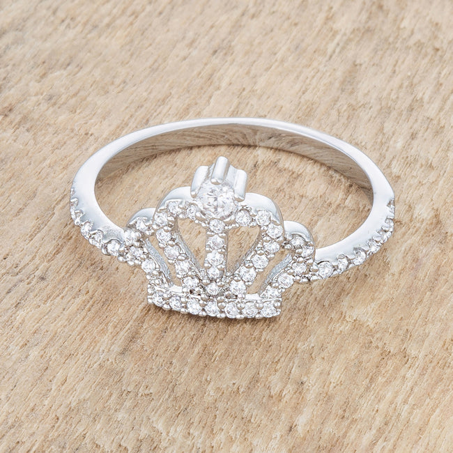 LOVCIA Elina Rhodium Plated Crown Ring with 0.36ct CZ Stones