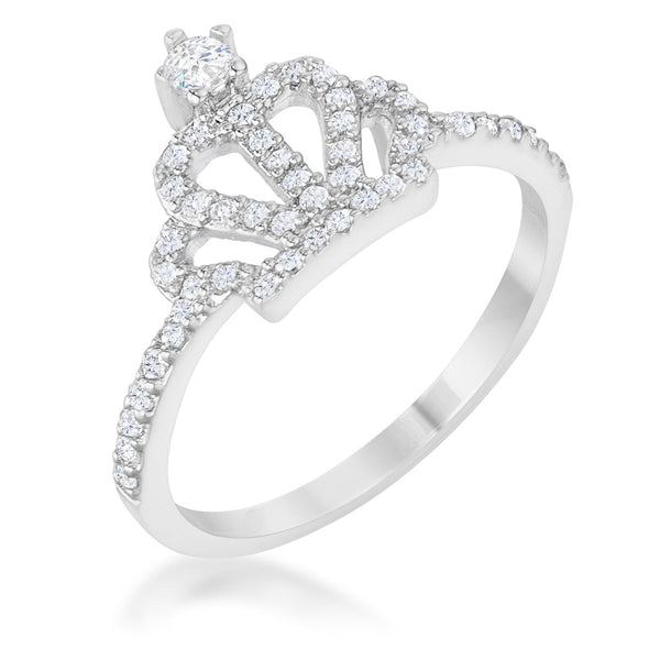 LOVCIA Elina Rhodium Plated Crown Ring with 0.36ct CZ Stones