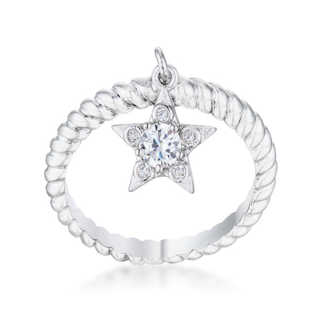 LOVCIA Stunning Rhodium-Plated Star Charm Ring with Sparkling Cubic Zirconia