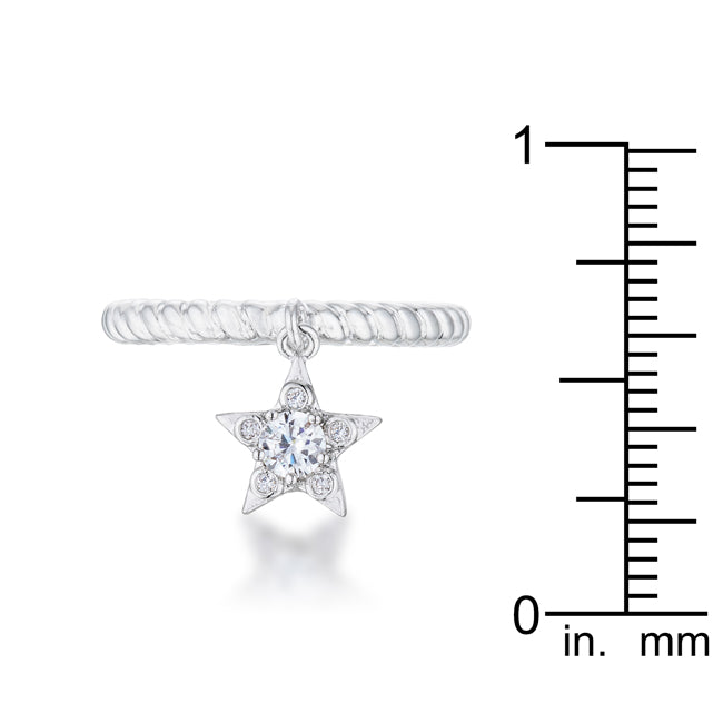 LOVCIA Stunning Rhodium-Plated Star Charm Ring with Sparkling Cubic Zirconia