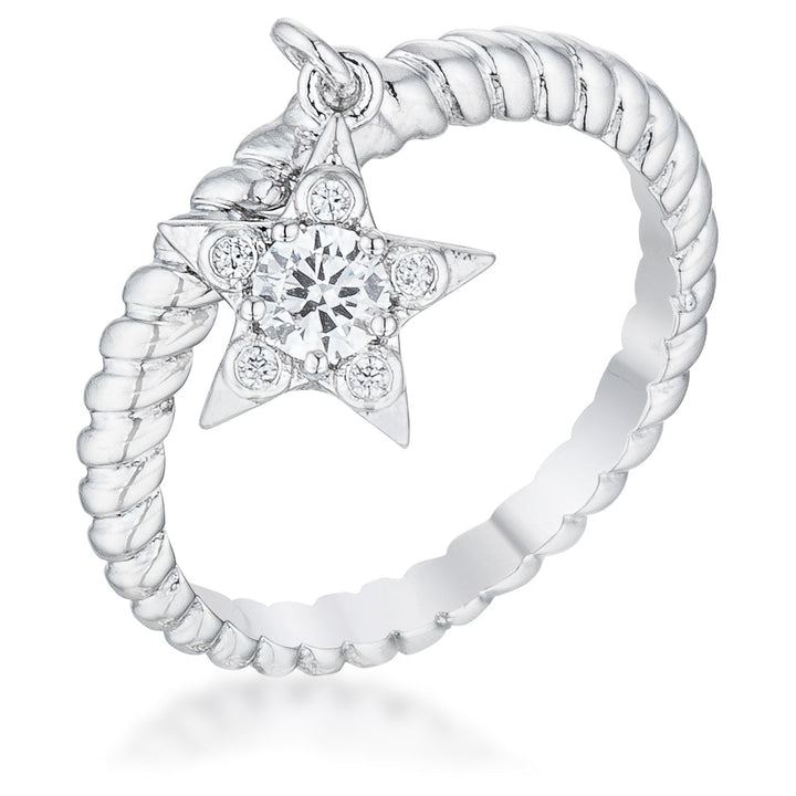 LOVCIA Stunning Rhodium-Plated Star Charm Ring with Sparkling Cubic Zirconia