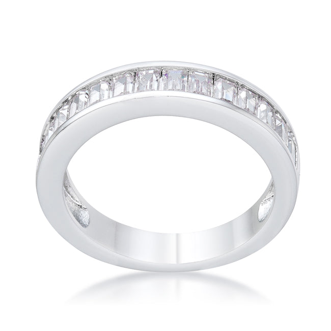 LOVCIA Elegant Baguette Cut CZ Rhodium-Plated Wedding Band