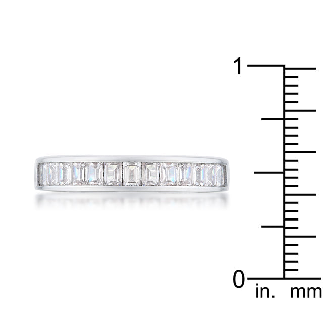 LOVCIA Elegant Baguette Cut CZ Rhodium-Plated Wedding Band