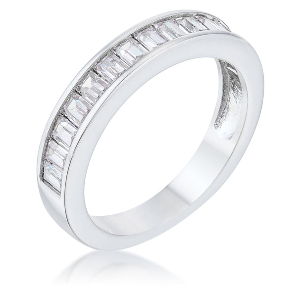 LOVCIA Elegant Baguette Cut CZ Rhodium-Plated Wedding Band