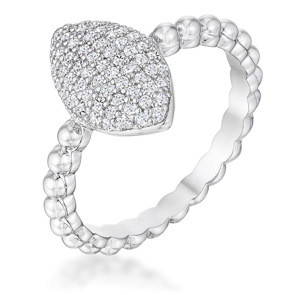 LOVCIA Stunning Oval Rhodium-Plated Ring with Dazzling Clear CZ Stone