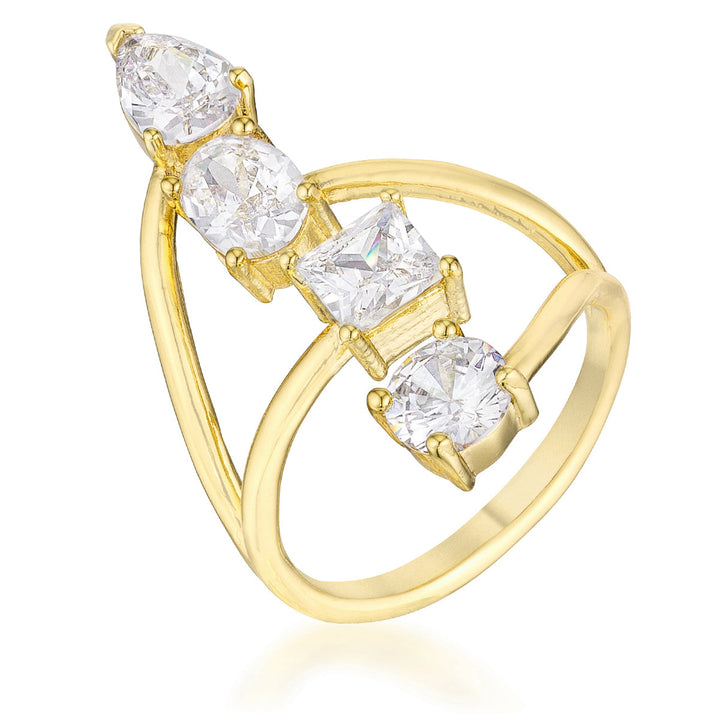 LOVCIA Elegant 3CT Goldtone Ring with Dazzling CZ Gemstones